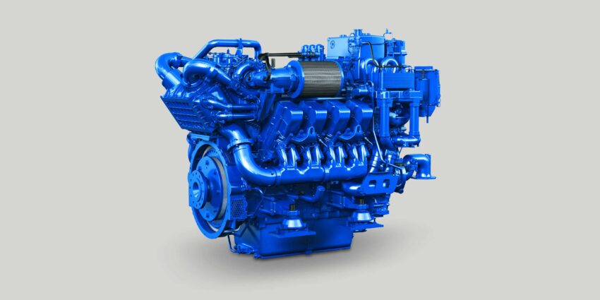 A bright blue engine.